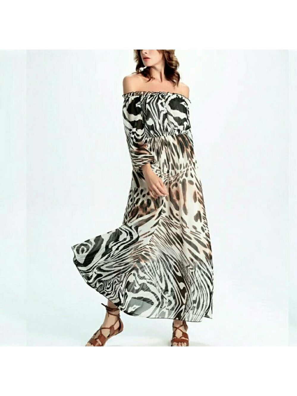 💋CHIFFON OFF-SHOULDER LEOPARD BOJO MAXI DRESS!!!